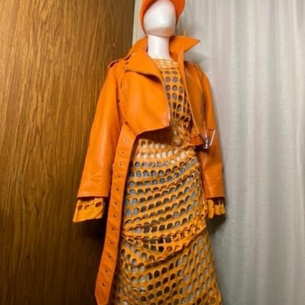 Women’s Orange Long Sleeve Crochet Dress.